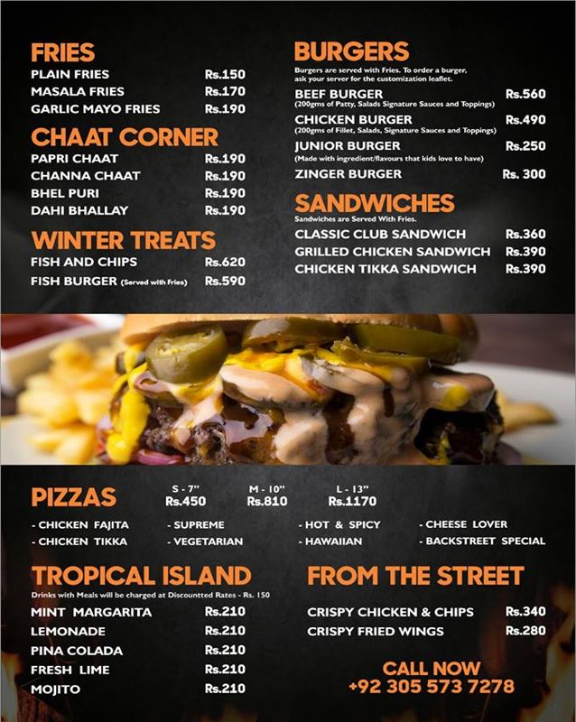 The Backstreet Kitchen menu