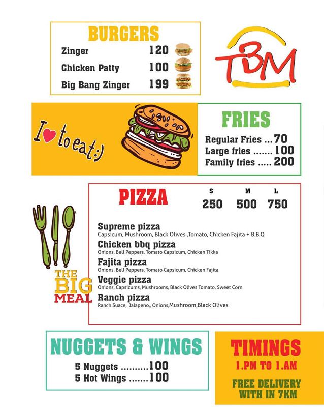 The Big Meal menu
