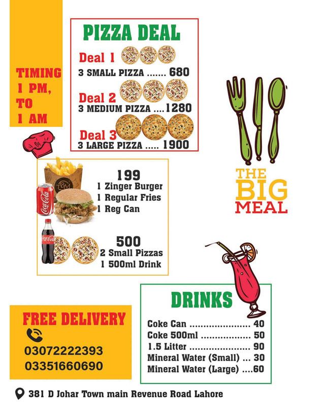 The Big Meal menu