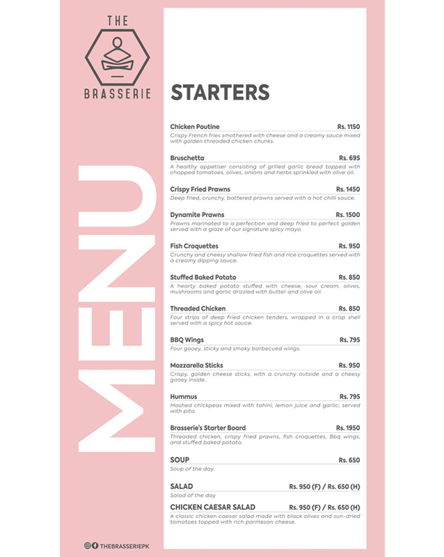 The Brasserie menu