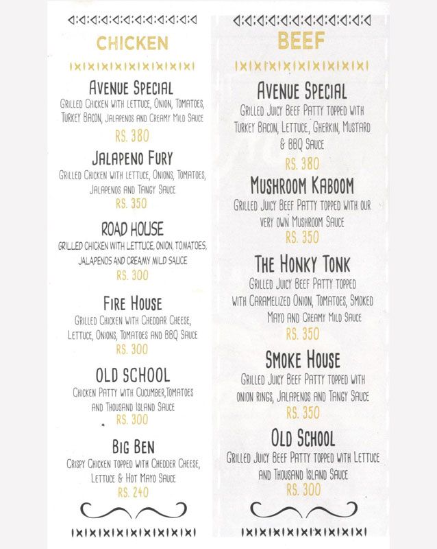 The Burger Avenue menu
