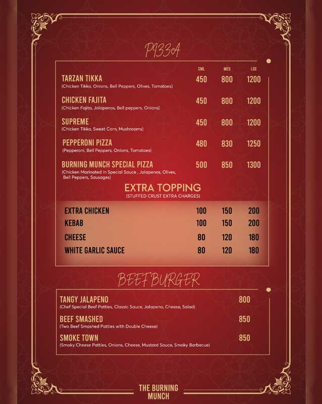 The Burning Munch menu