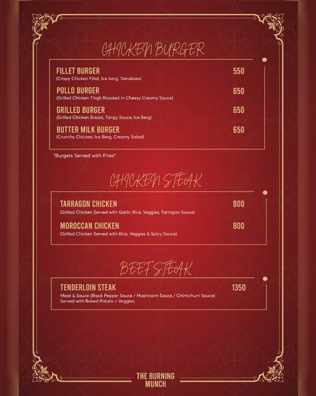 The Burning Munch menu