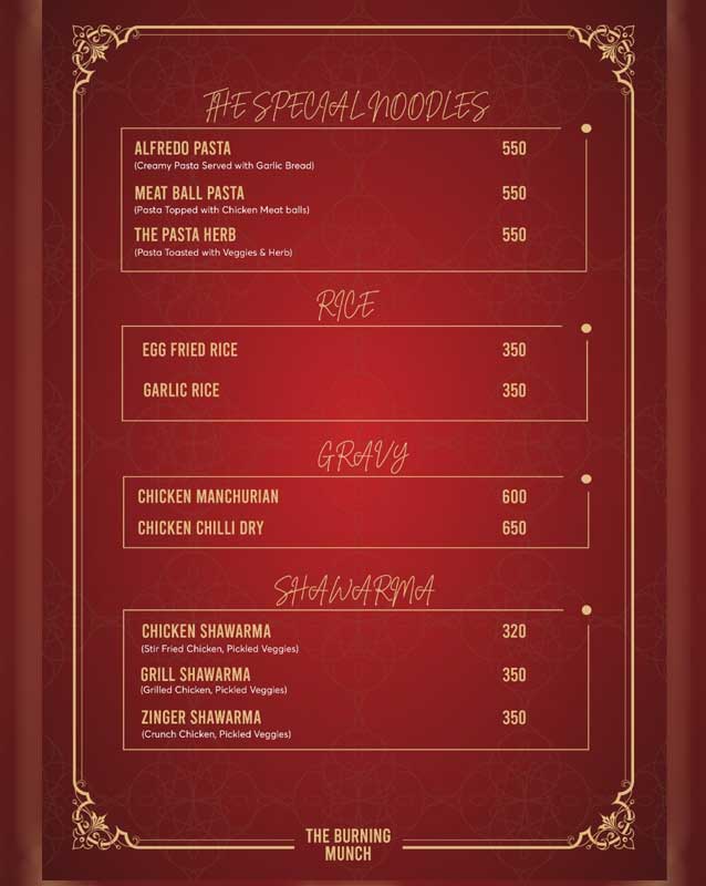 The Burning Munch menu