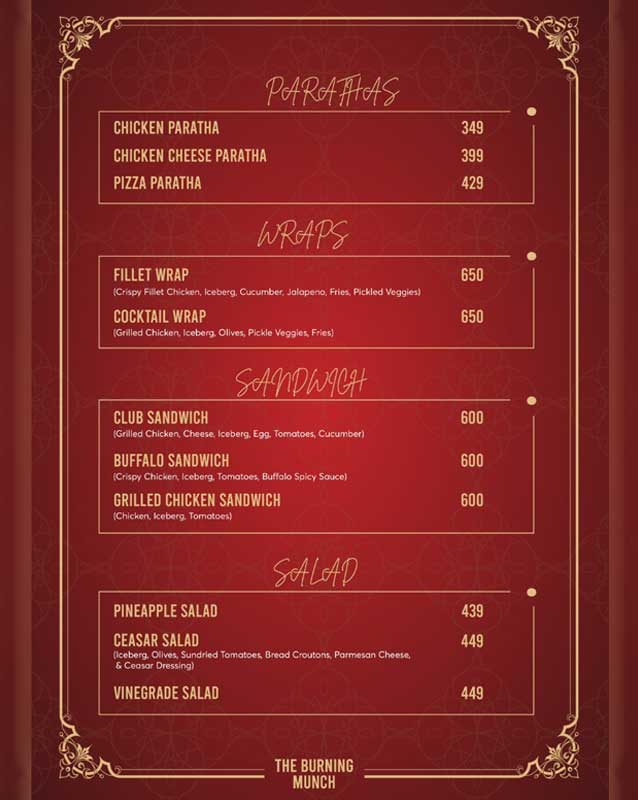 The Burning Munch menu