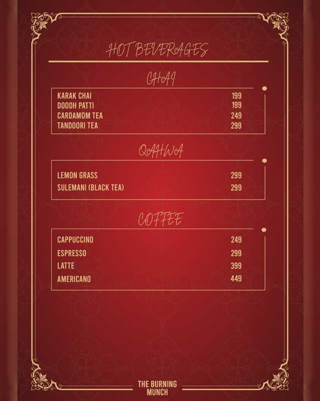 The Burning Munch menu
