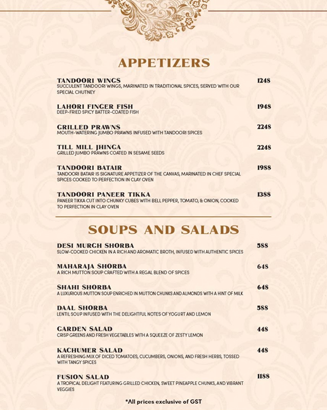 The Canvas - Lahore menu