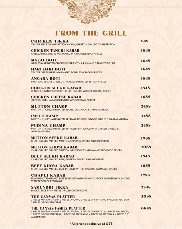 The Canvas - Lahore menu
