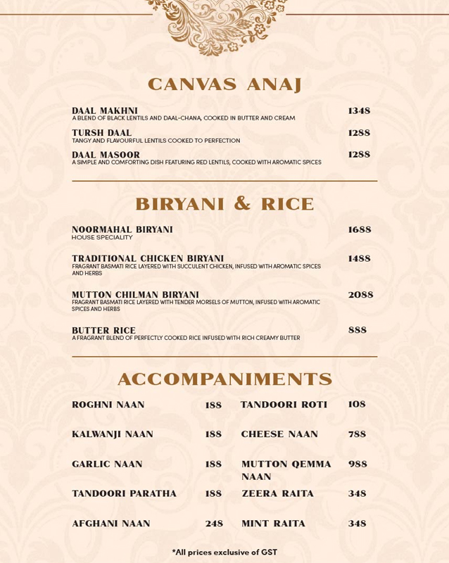 The Canvas - Lahore menu