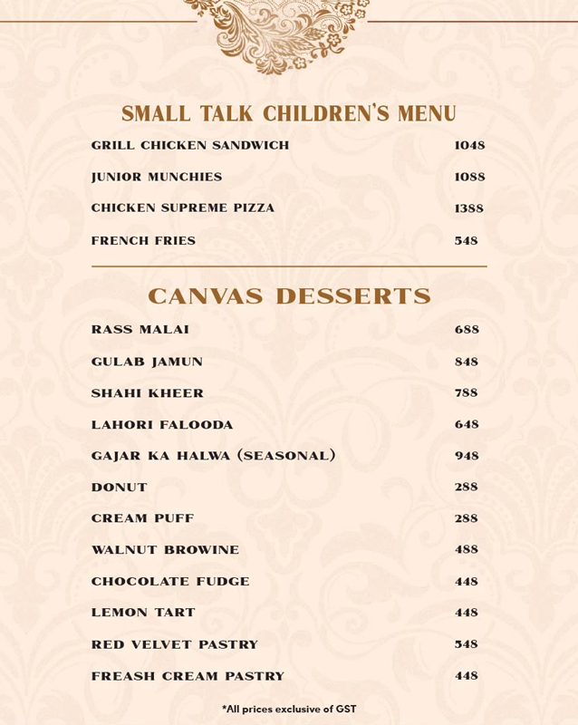 The Canvas - Lahore menu