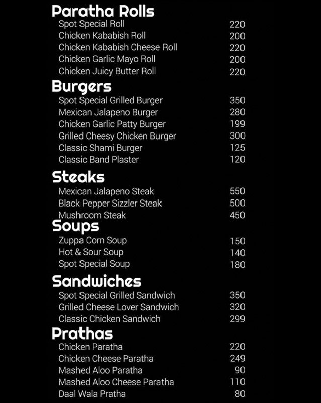 The Chaaye Spot menu