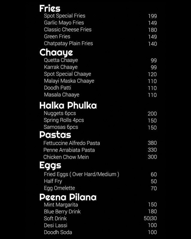 The Chaaye Spot menu