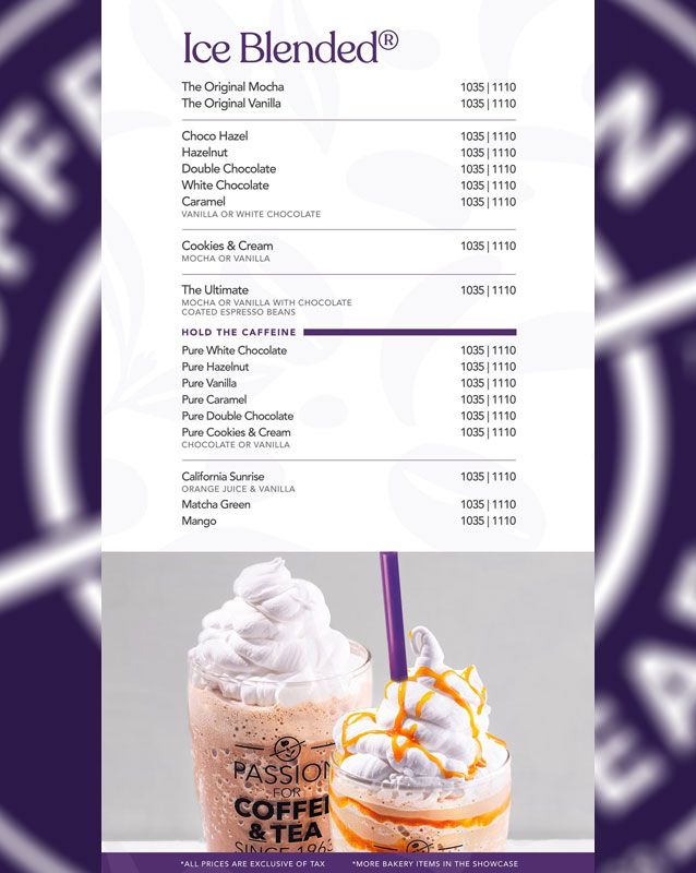 The Coffee Bean & Tea Leaf  menu