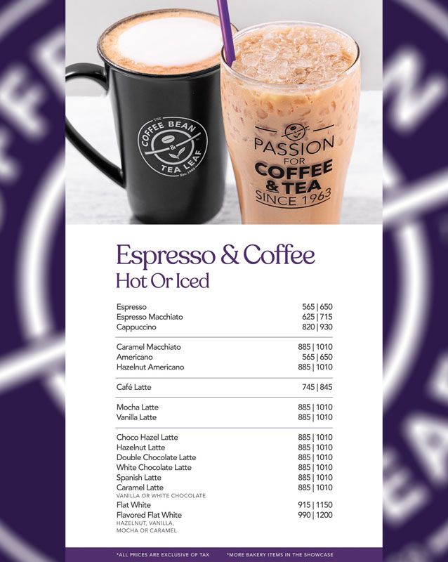 The Coffee Bean & Tea Leaf  menu
