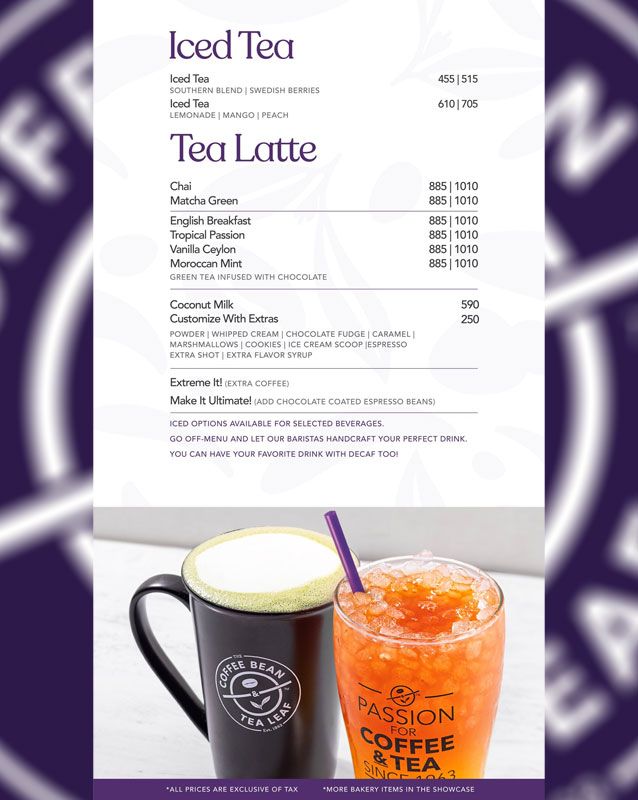 The Coffee Bean & Tea Leaf  menu