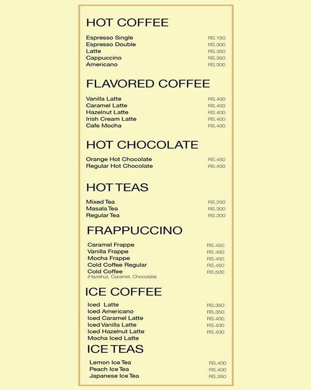The Coffee Shop by Wasabi menu