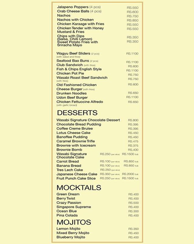 The Coffee Shop by Wasabi menu