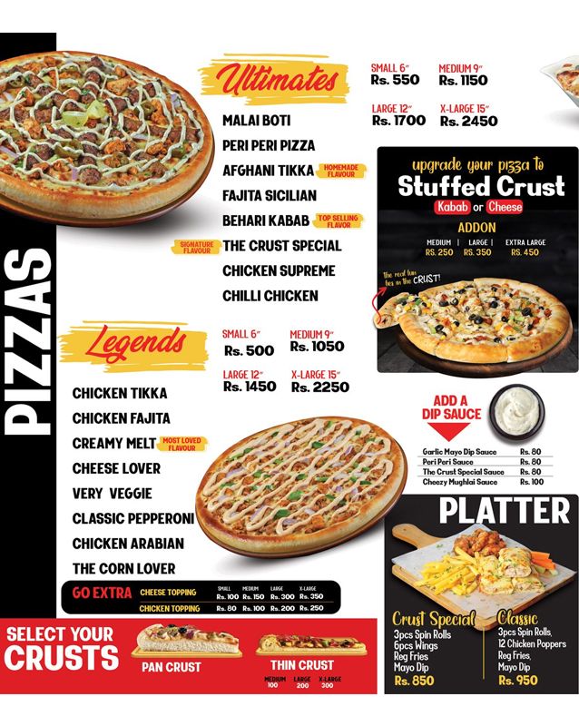 The Crust Pizza menu