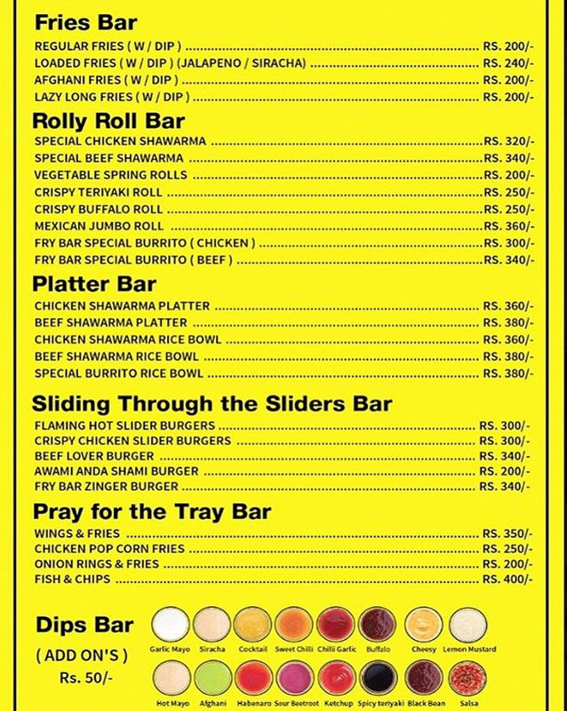 The Fry Bar menu