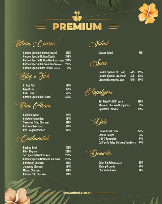 The Garden Spice menu