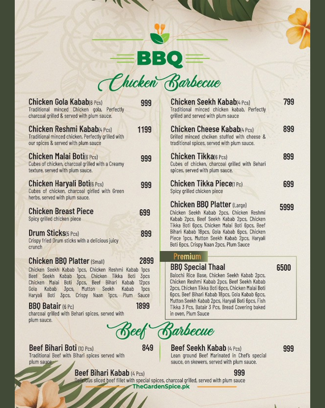 The Garden Spice menu