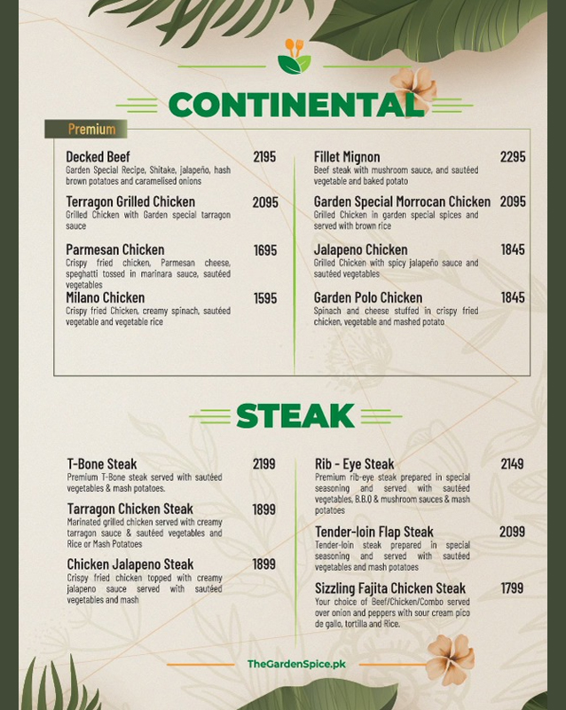 The Garden Spice menu