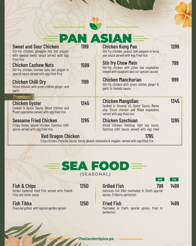 The Garden Spice menu
