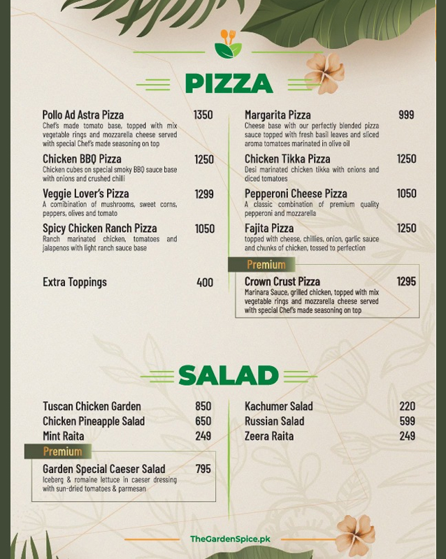 The Garden Spice menu