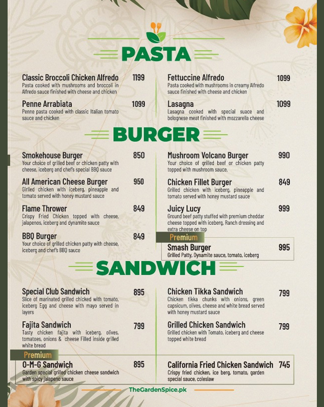 The Garden Spice menu