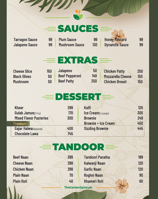 The Garden Spice menu
