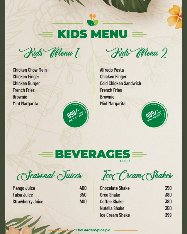 The Garden Spice menu