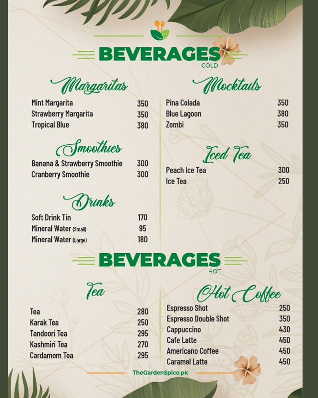 The Garden Spice menu
