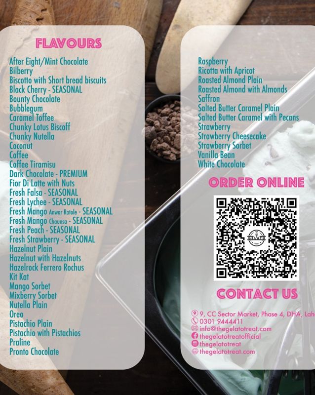 The Gelato Treat menu