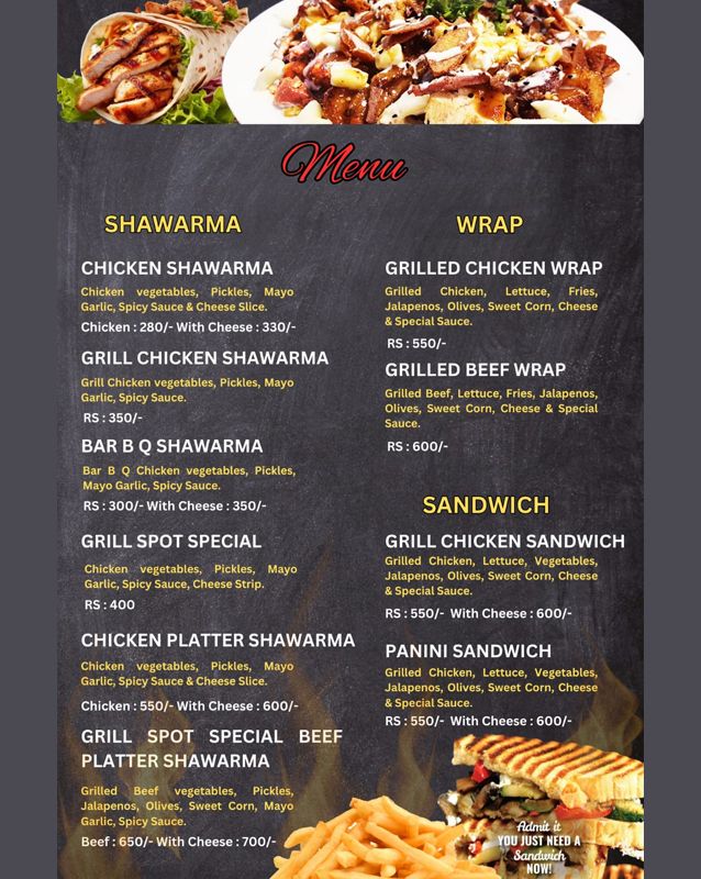 The Grill Spot menu