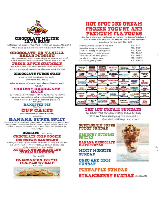 The Hot Spot Cafe menu