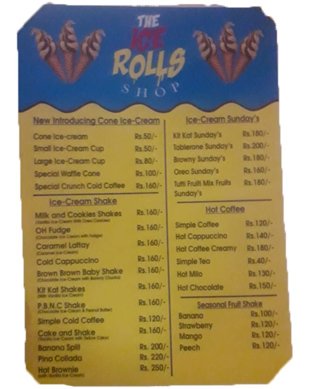 The Ice Rolls Shop menu