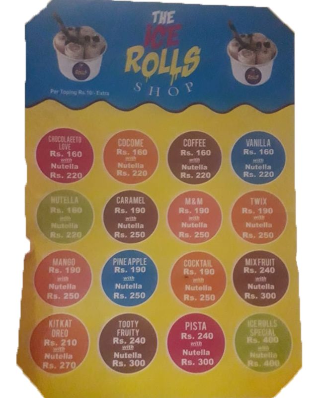 The Ice Rolls Shop menu