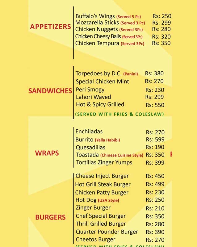 The Lahore Cafe menu