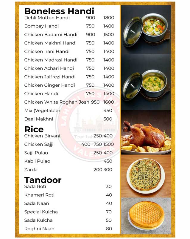 The Lahori Restaurant menu