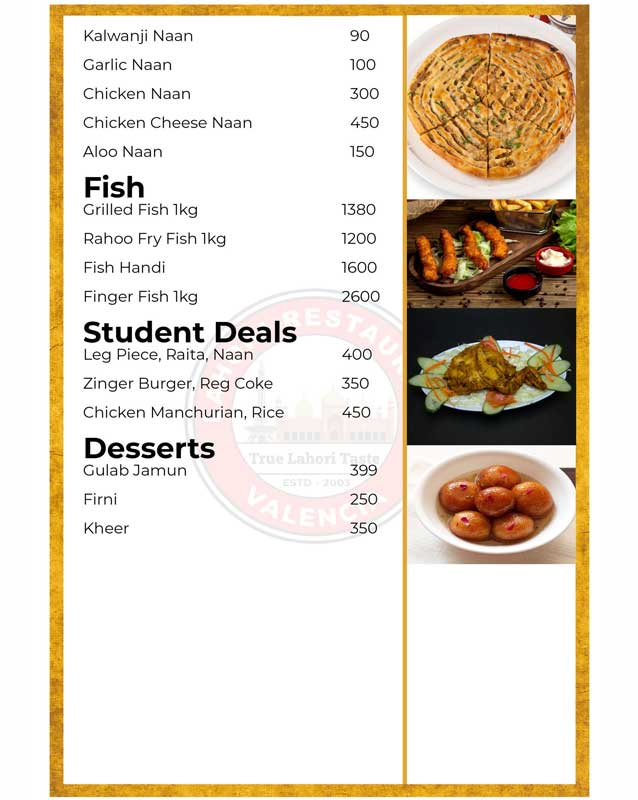 The Lahori Restaurant menu