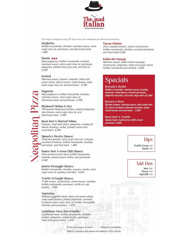 The Mad Italian menu