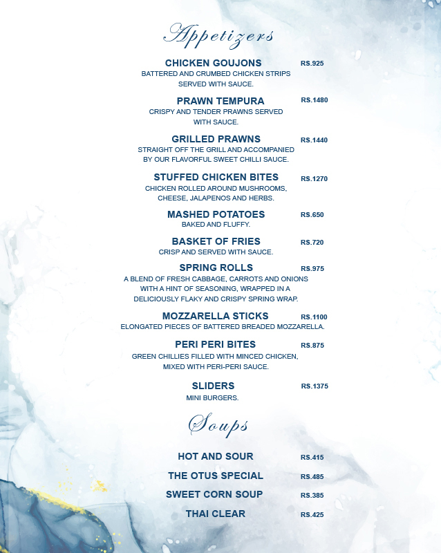 The Otus Rooftop menu