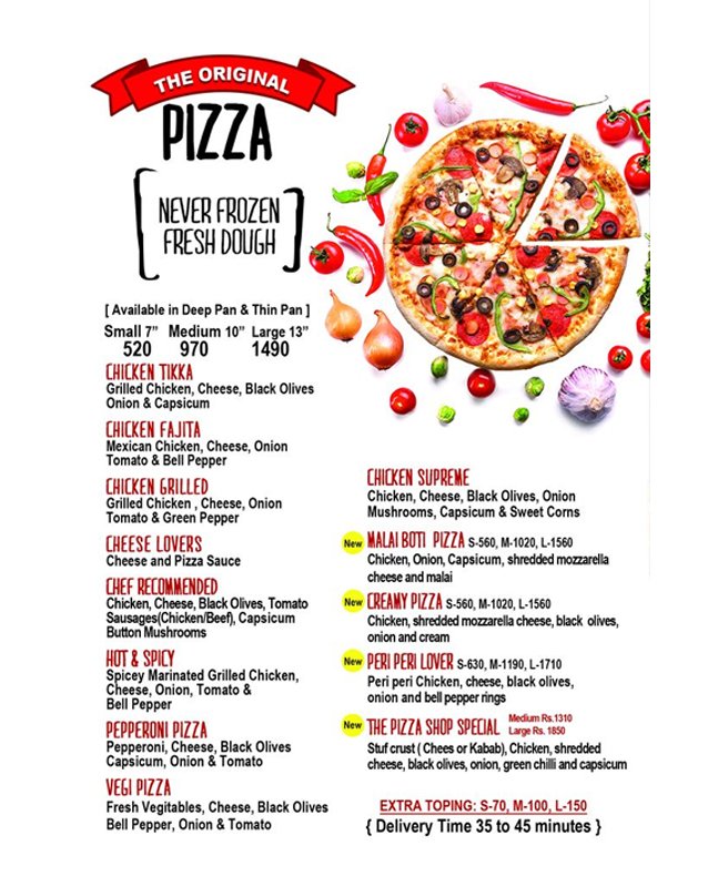 The Pizza Shop menu