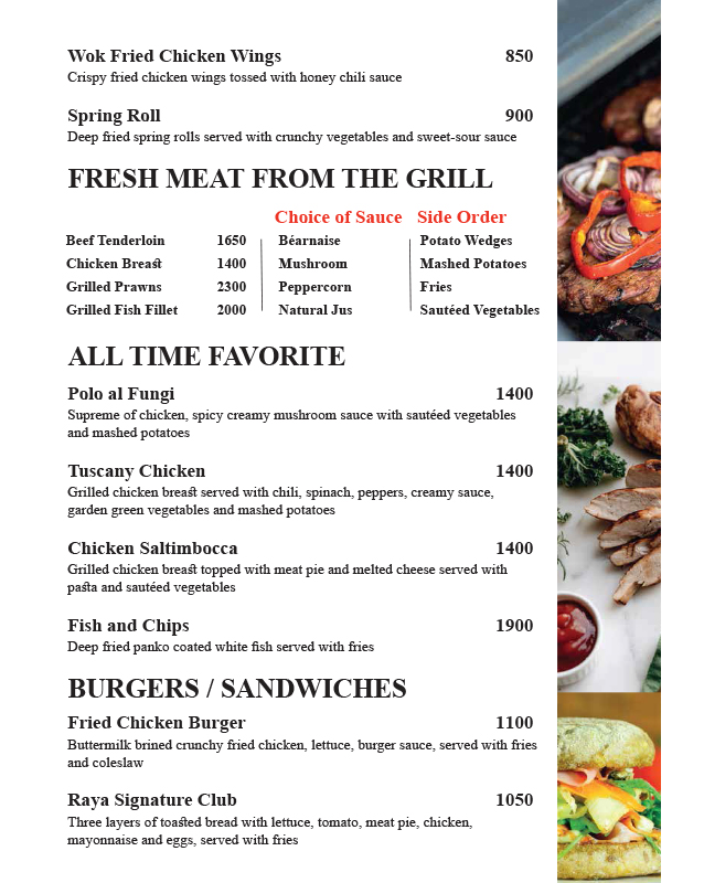 The Place - Defence Raya Golf & Country Club menu