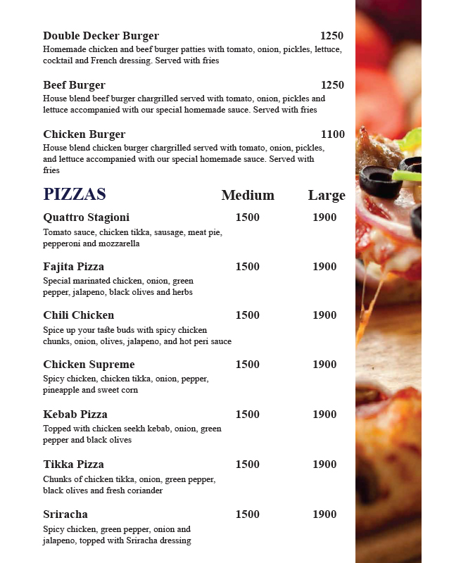 The Place - Defence Raya Golf & Country Club menu