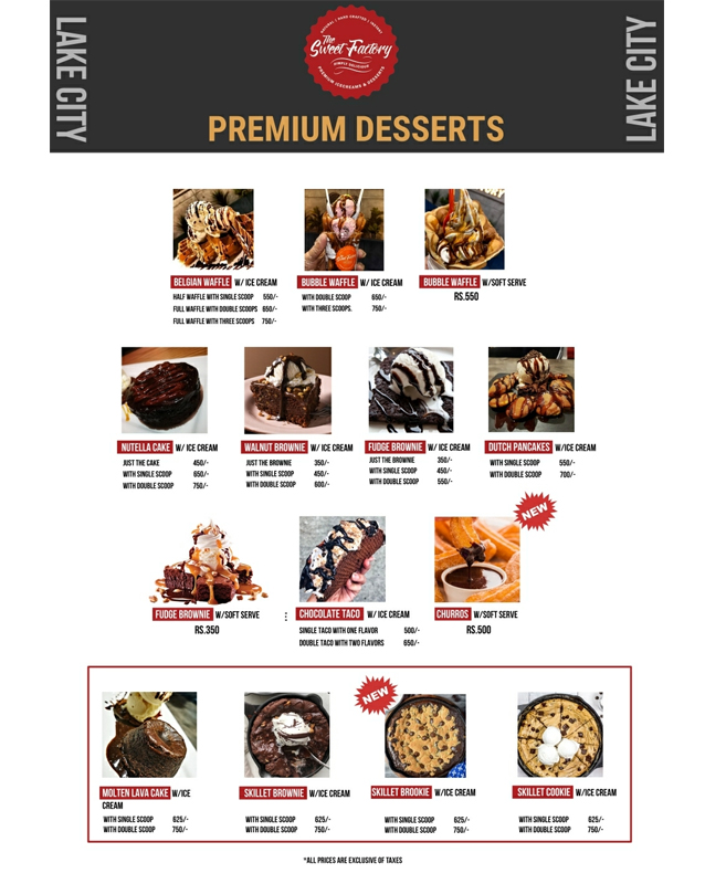The Sweet Factory menu