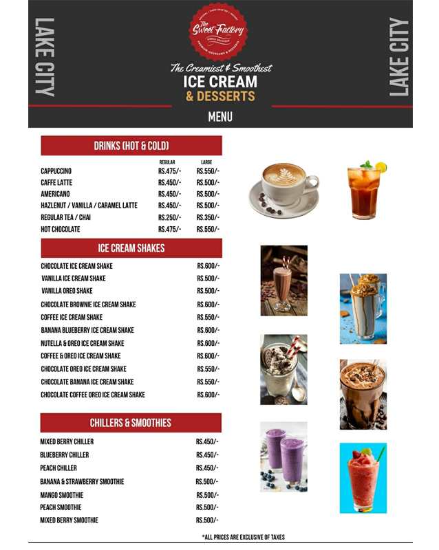 The Sweet Factory menu