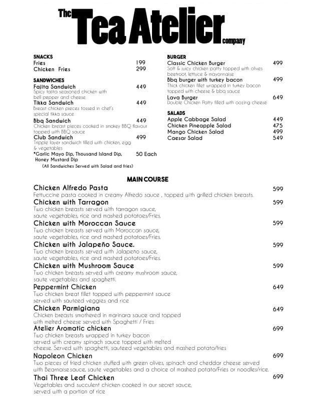 The Tea Atelier Co. menu