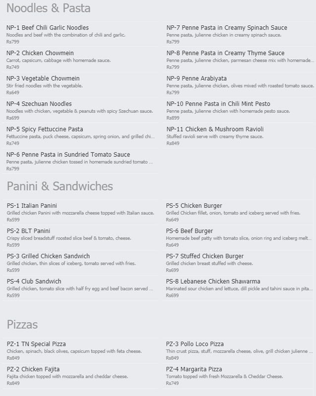 Tierra Nuestra menu