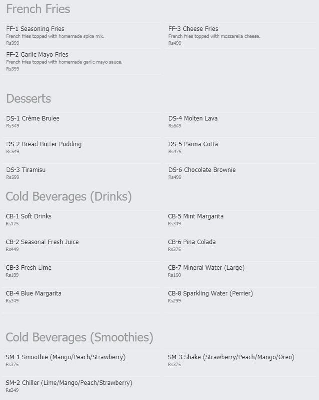Tierra Nuestra menu